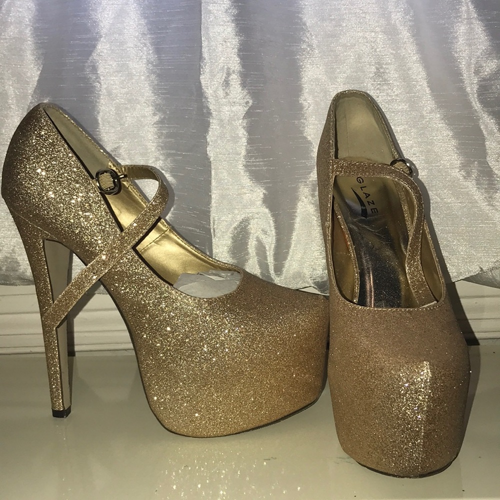Gold glitter platform heels
